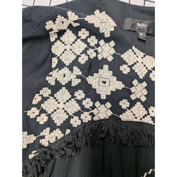 Mossimo Peasant Top Women Size M Crinkle Gauze Embroidered Boho Tassels Festival - Picture 9 of 12